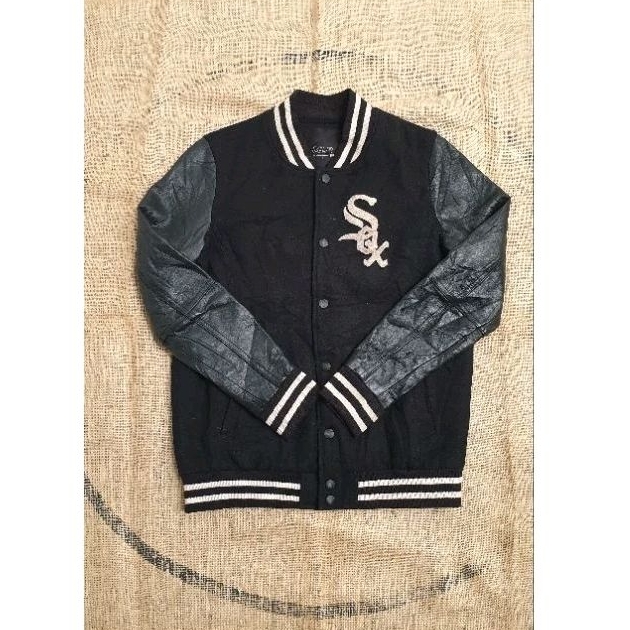 MLB Chicago White Sox Black Wool/Leather Varsity Jacket