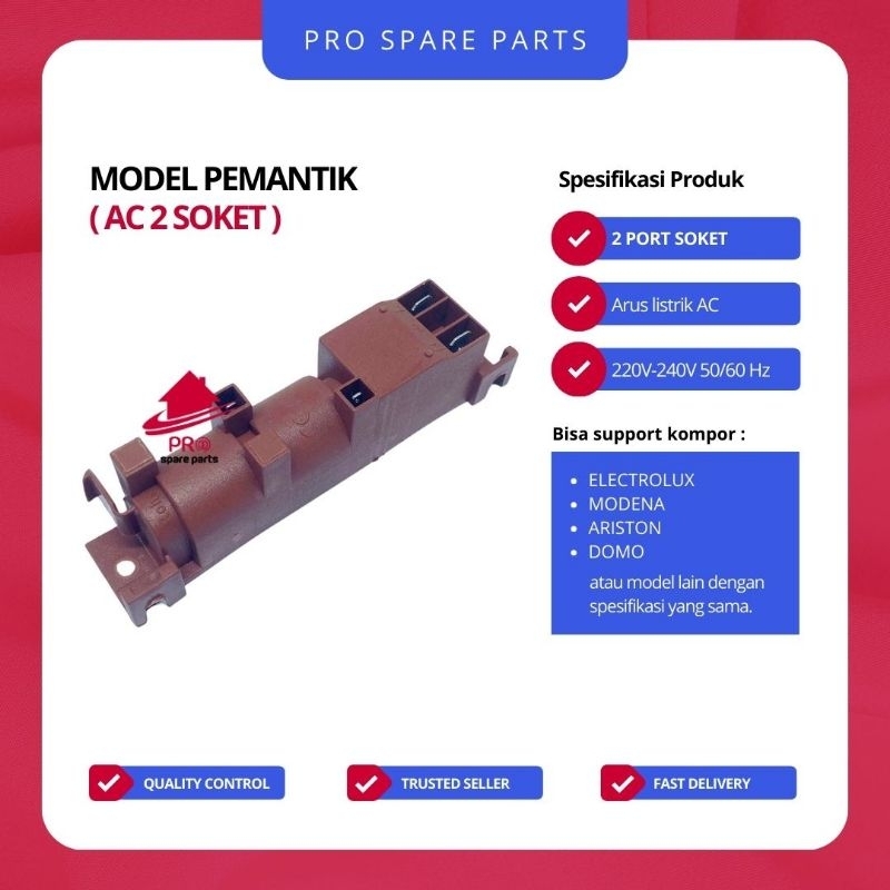 Pemantik Elektrik AC 2 Socket Ariston - Pematik 2 Soket / Pulse Ignition / Spark Unit Kompor Domo