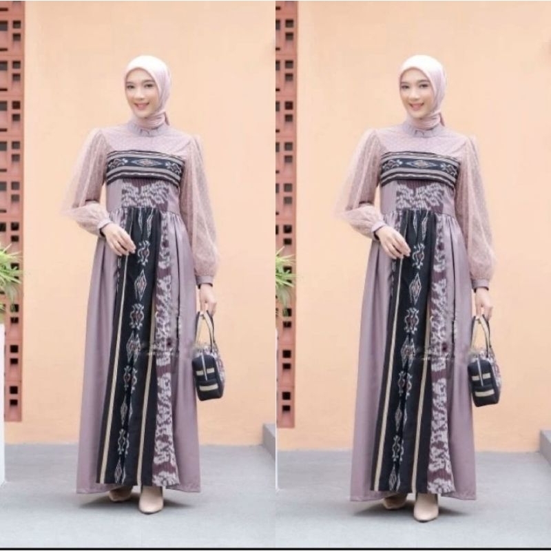 Nana Dress Tenun// gamis tenun model baru