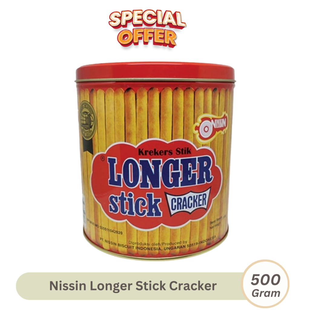 

Nissin Longer Stick Cracker 500gr Krekers Stik Biskuit Kaleng