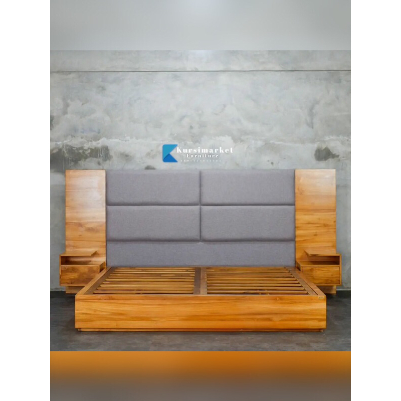 Tempat ranjang tidur minimalis 180x200 kayu jati solid divan minimalis jok