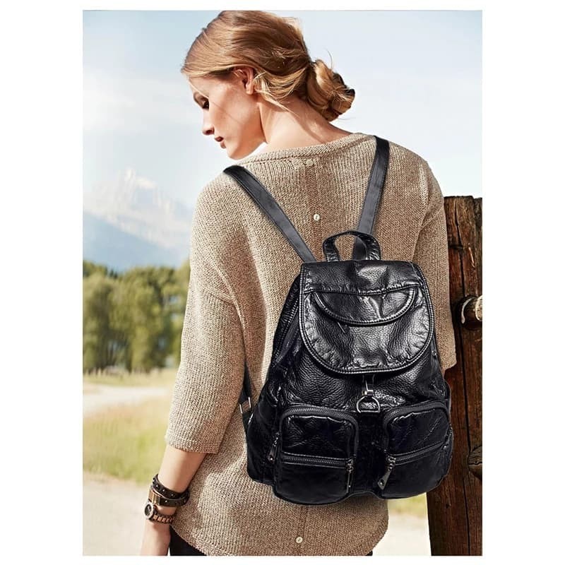 Tas Ransel Wanita Kulit HITAM PREMIUM LEATHER GARUT RENDIAL