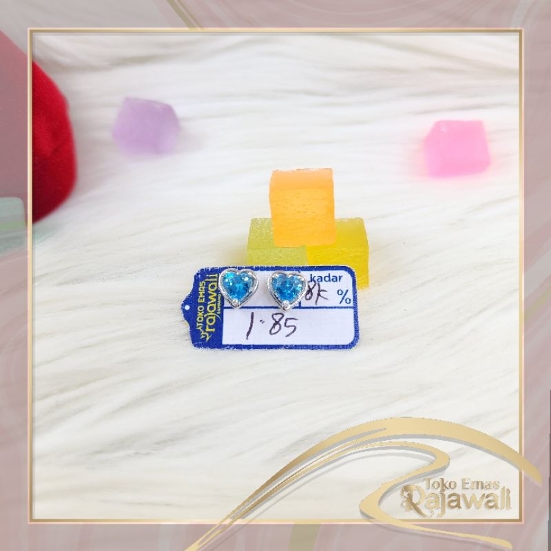 Suweng Emas Putih Permata Biru 8K_ K56