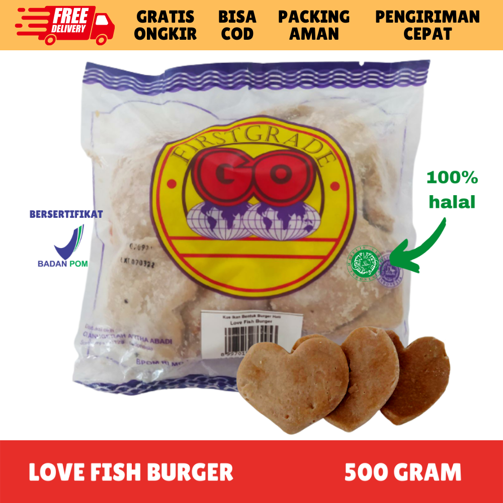 

PATI [FROZEN FOOD GO] LOVE BURGER IKAN ISI 30-33 (500GR) MAKANAN INSTAN SOSIS|NUGGET|BAKSO BPOM HALAL