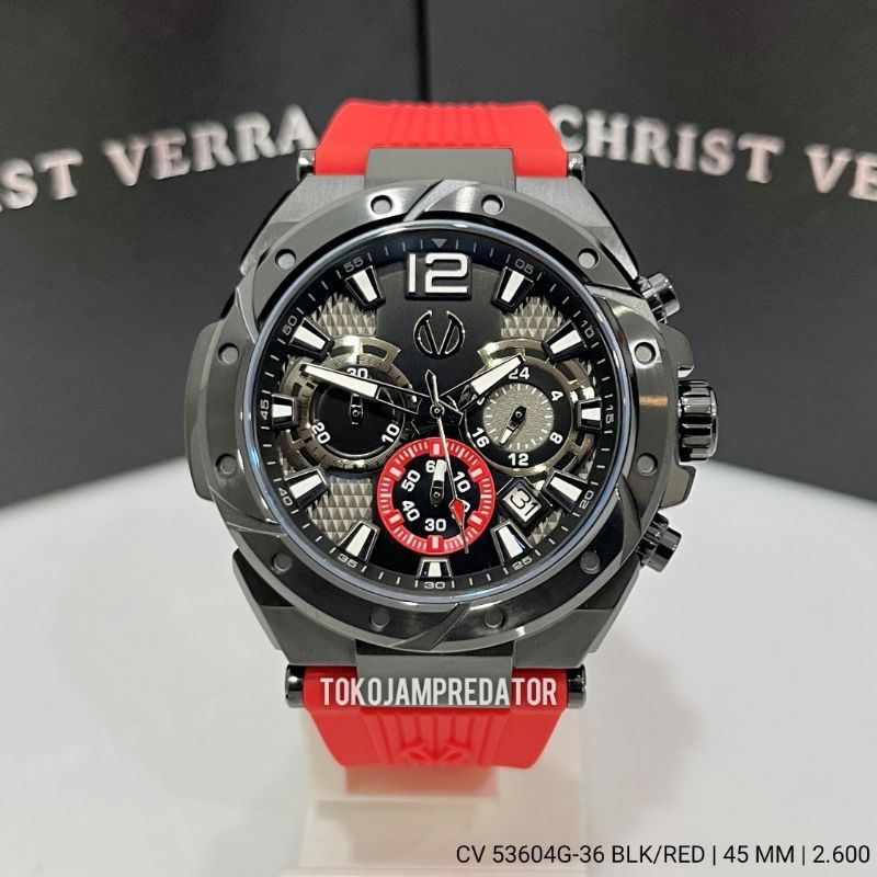 JAM TANGAN PRIA CHRIST VERRA CV 53604G-36 BLK/RED ORIGINAL