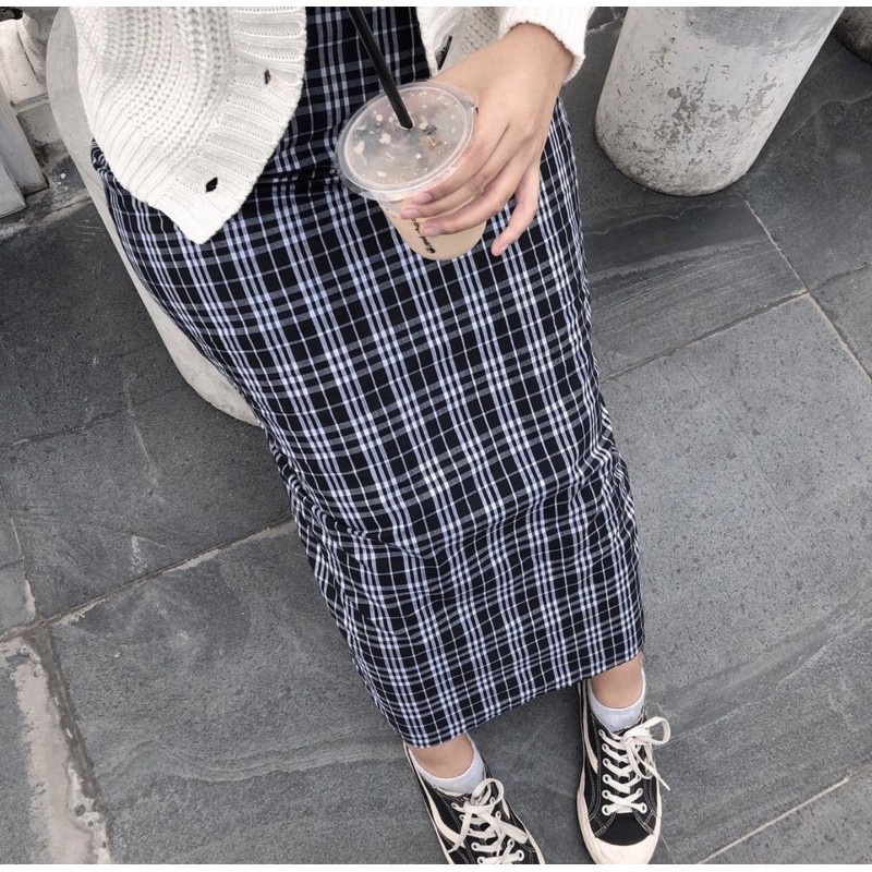 ROK SPAN TARTAN PANJANG MAXI SKIRT KOREAN STYLE PREMIUM QUALITY