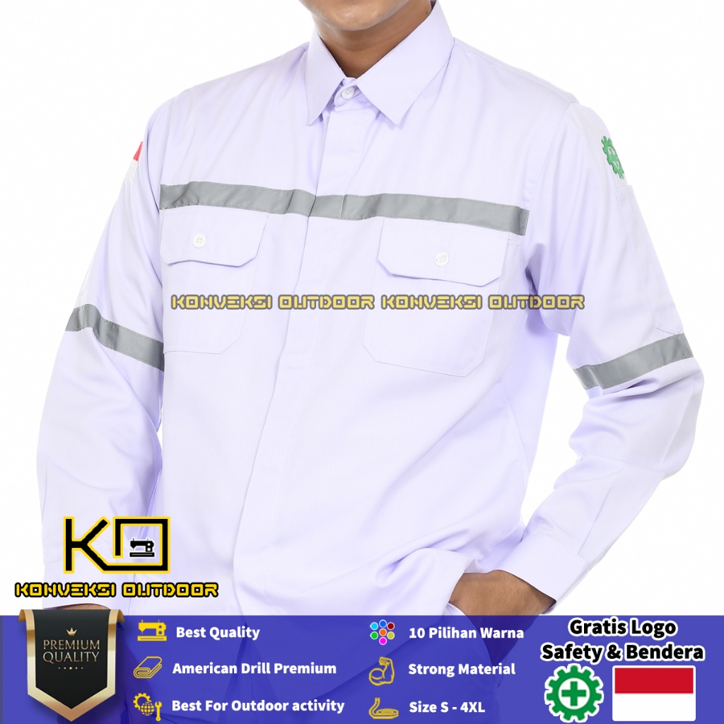 Kemeja Safety Pria Lengan Panjang - Baju Kemeja Kerja Proyek Wearpack Safety K3 Lapangan Outdoor Sco