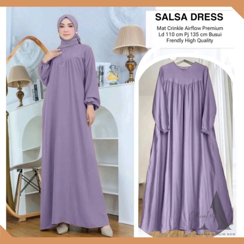 Dress Muslim / Salsa Dress Crinkle Airflow / Dress Polos Jumbo / Dress Hitam Polos