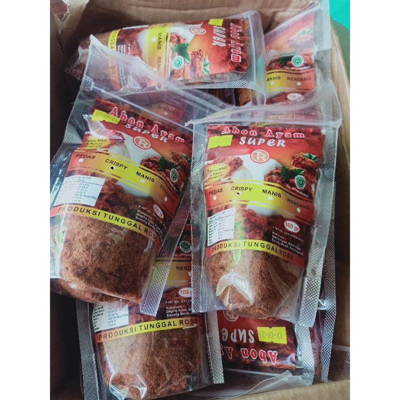 

Abon ayam super harga kartonan kemasan pouch 100g