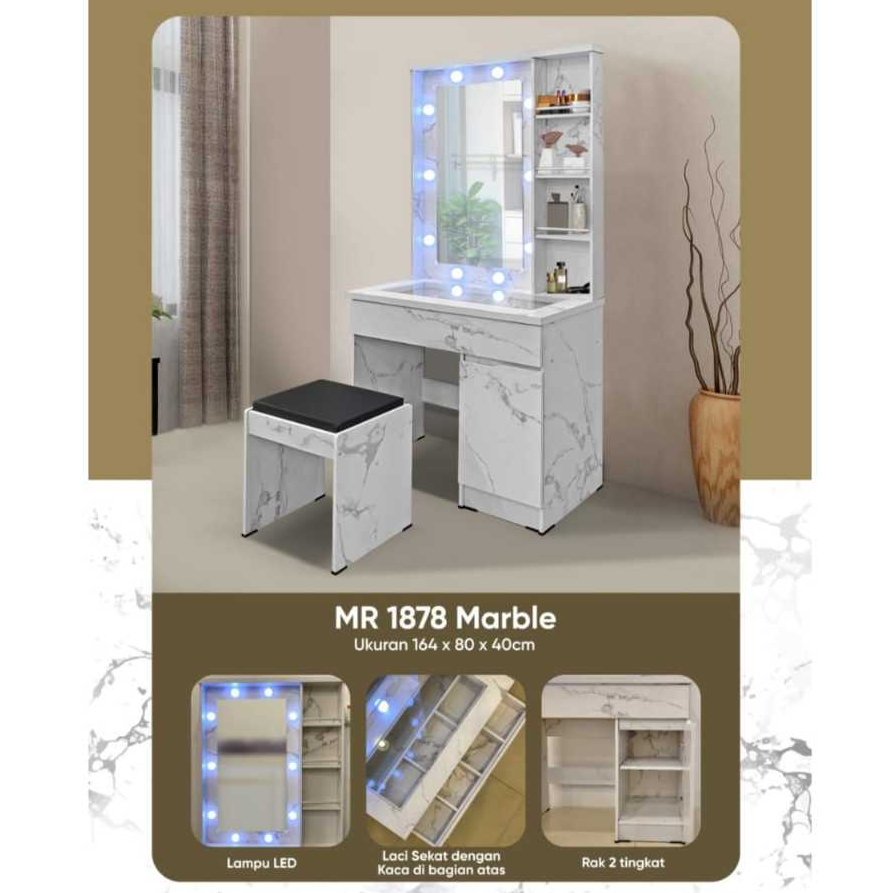 Meja Rias Lampu Mr 1878 Marble - Meja Rias Lampu Rak Kaca Bening - Medan