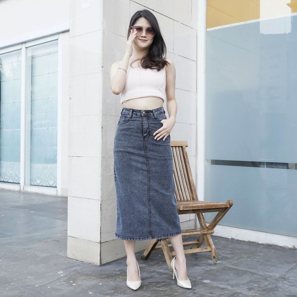 BANDIDAS - Highwaist Rok 7/9 Jeans Wanita Jumbo 4 Warna