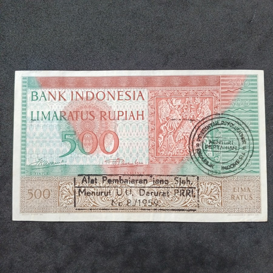 Uang Kuno 500 Rupiah Seri Budaya 1952 AUNC-UNC Cap PRRI Langka