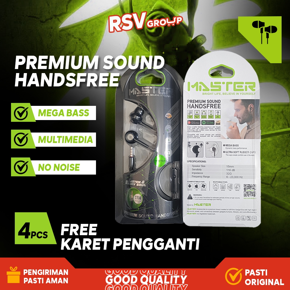 MASTER EARPHONE (FULL MEGA BASS) HEADSET S  CLASS - FREE KARET PENGGANTI 