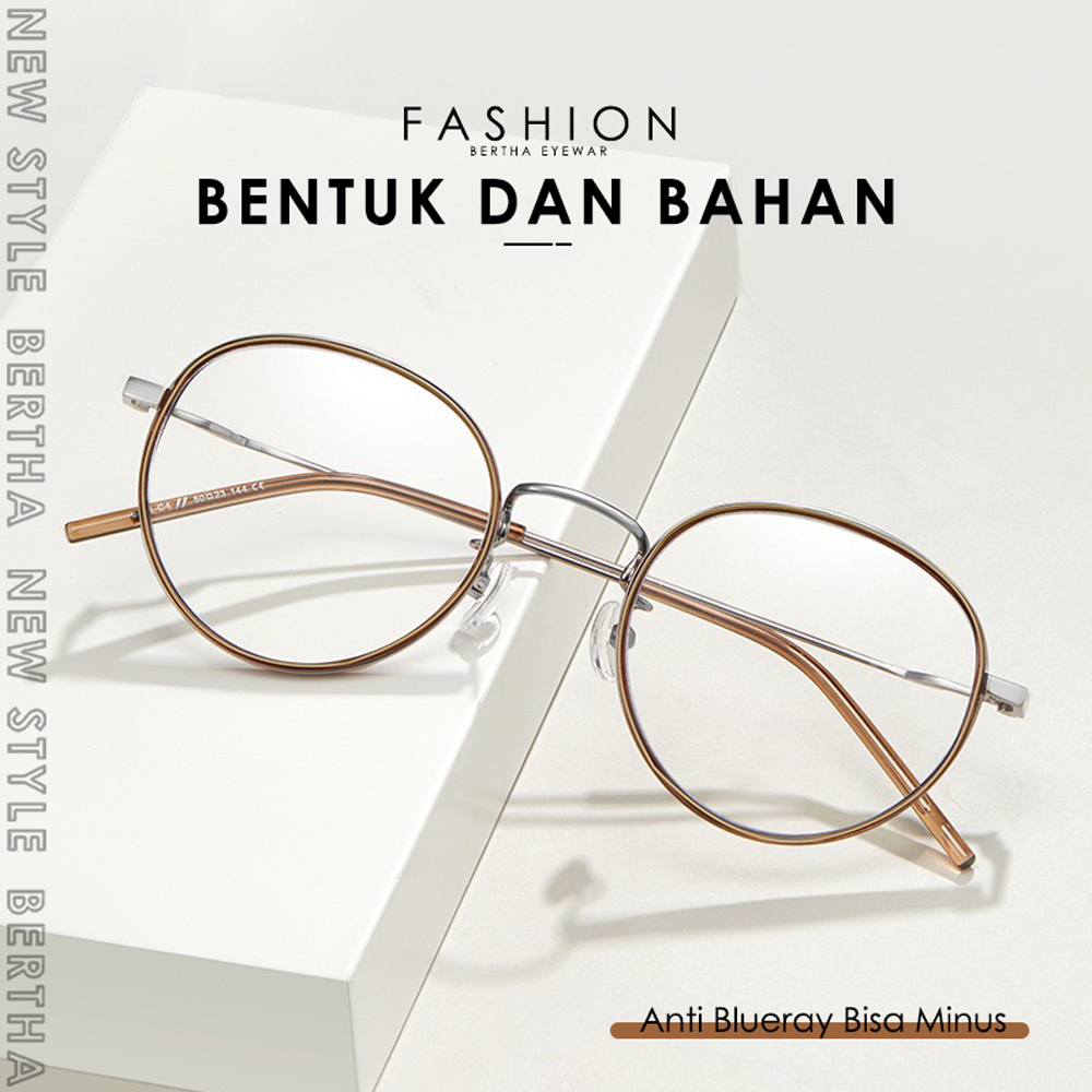 Bertha Kacamata Anti Radiasi Blueray Design Oval Metal Stylish Pria Wanita Kekinian Terbaru Fashiona