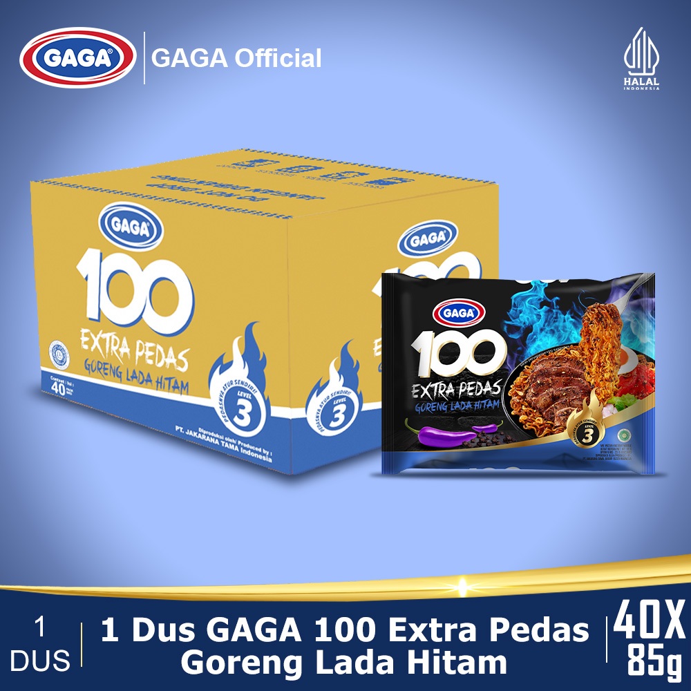

GAGA 100 Extra Pedas Goreng Lada Hitam 85g (1 dus = 40 pcs Harga Grosir)