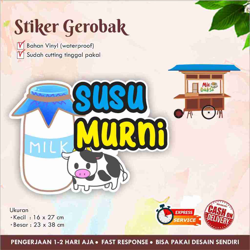 

STIKER KACA GEROBAK VINYL SUSU MURNI / LABEL MAKANAN