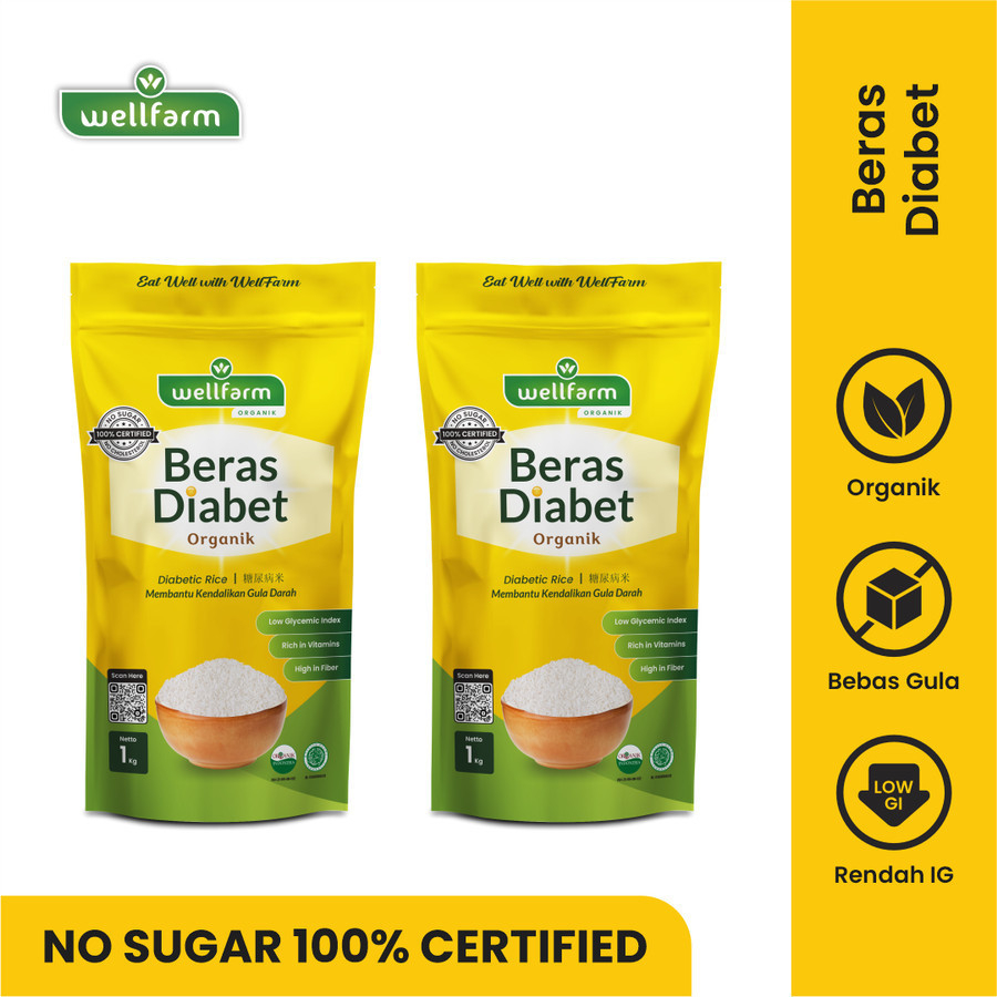 

Beras Diabetes Organik rendah kalori Wellfarm Beras Diabet varian bundling 2Kg
