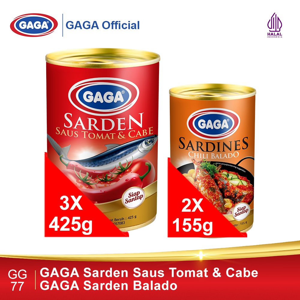 

GAGA Sarden Saus Tomat 425g dan GAGA Sarden Balado 155g (GG77)