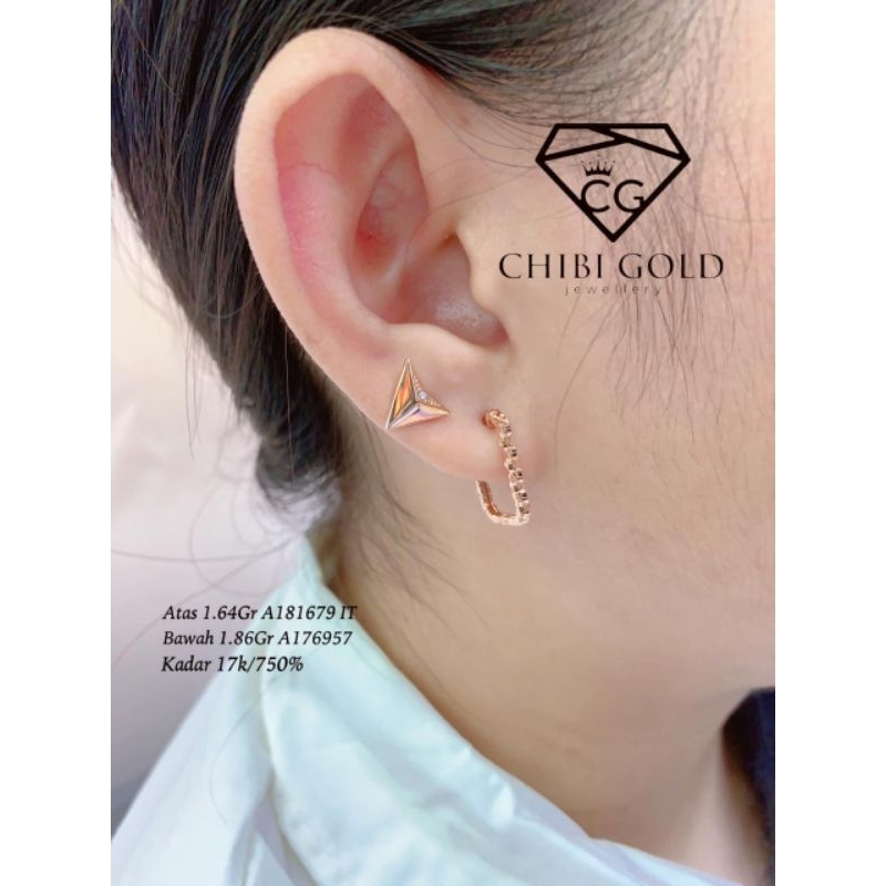 CHIBIGOLD - Anting Kotak ukir emas 750 kadar 17k - Chibigold