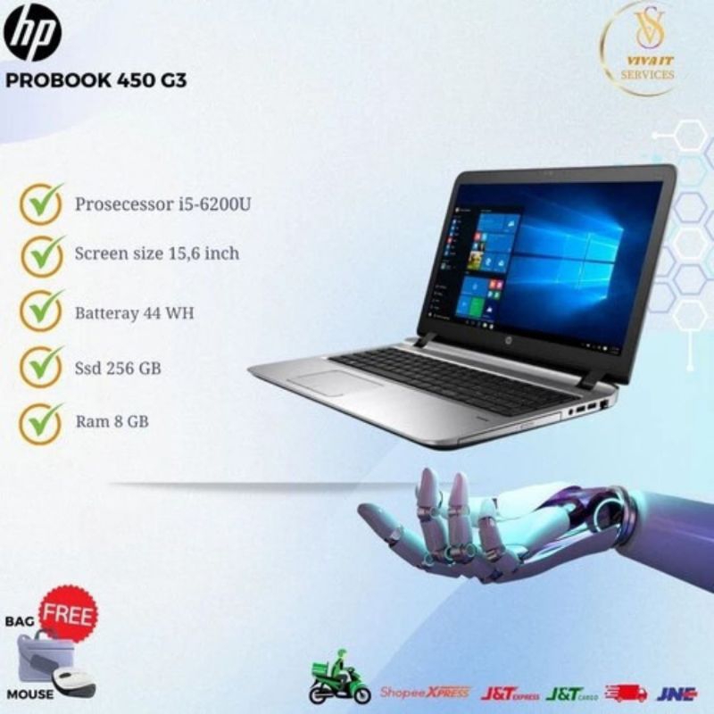 LAPTOP HP PROBOOK 450 G3 CORE i5-6200U Gen/RAM 8 GB (DDR3)/SSD 256 GB M SATA/WINDOWS 10 PRO/SCREEN SIZE 15 INCH
