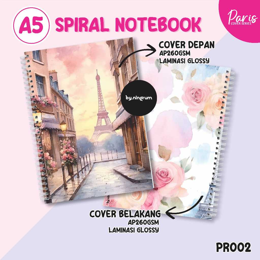 

Buku Catatan Spiral Notebook A5 [PR002] Jurnal Aesthetic Line Blank Tema Paris Watercolour