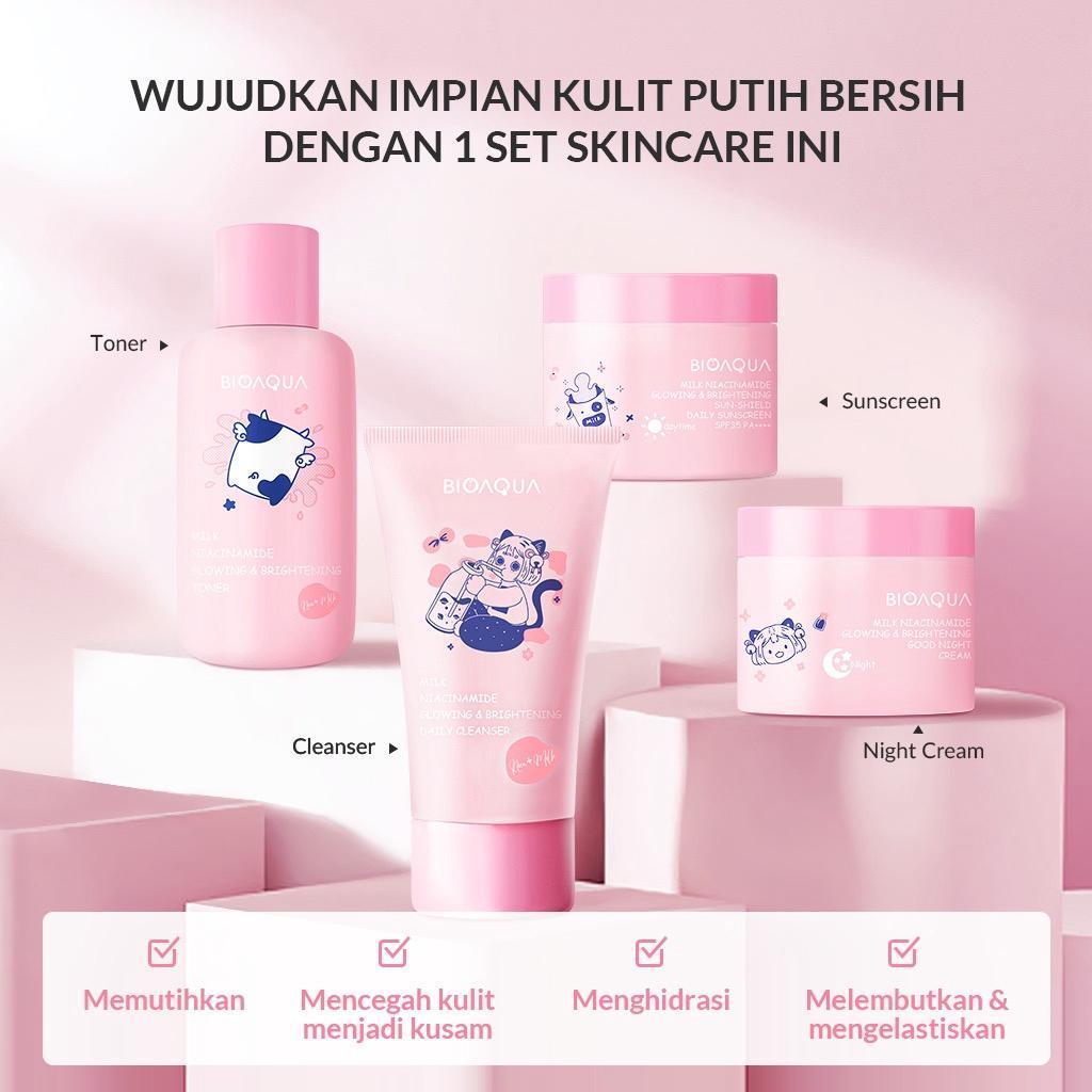 BIOAQUA 4IN1 SKINCARE PAKET NIACINAMIDE GLOWING & BRIGHTENING / BIOAQUA PAKET TEA TREE OLIGOPEPTIDE 