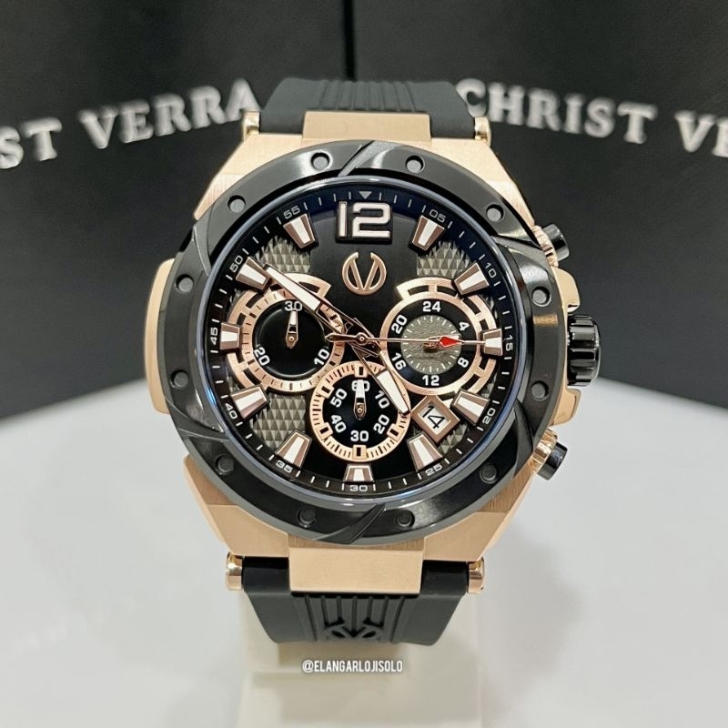 JAM TANGAN PRIA CHRIST VERRA CV 53604G-38 BLK RUBBER ORIGINAL