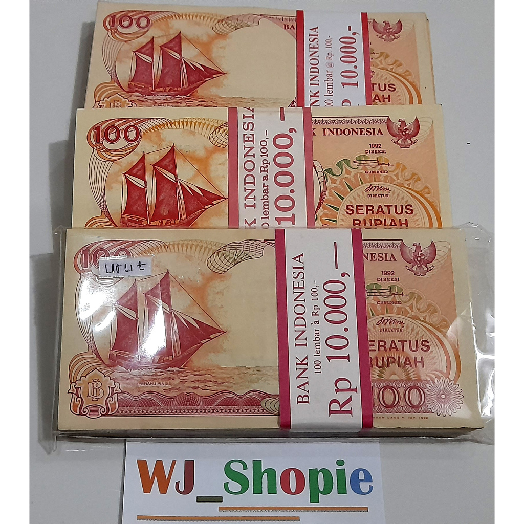 gepok uang 100 rupiah Pinisi  1992 ful urut 100 % No Serinya, YBM011601-YBM011700, YKY285601-YKY2857