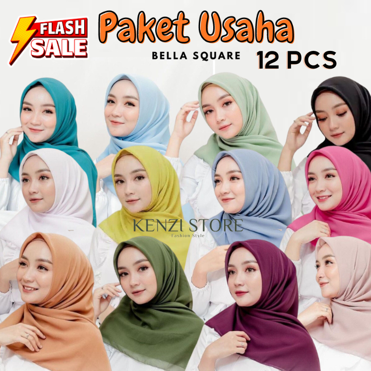 Paket Usaha 12Pcs Hijab Bella Square Bisa Pilih Warna / Jilbab Segi Empat Pollycotton Premium