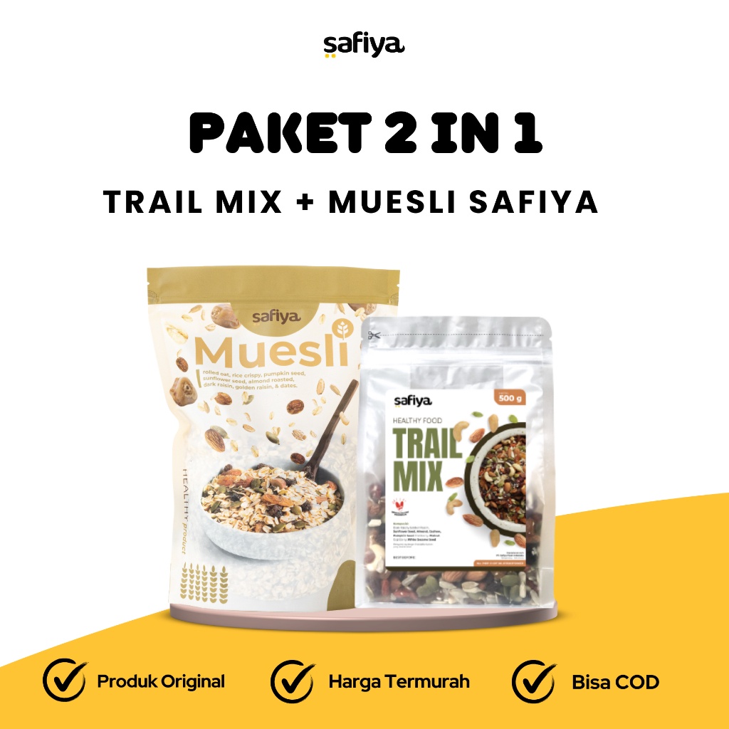 

TERBARU Paket Hemat Paket 2 IN 1 Trail Mix 5 gr Muesli Original Paket Komplit Safiya