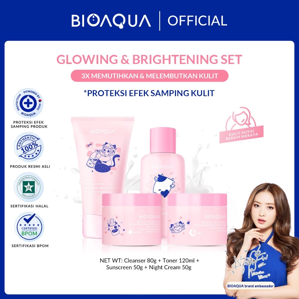 MEN SALE BIOAQUA 4pcs Skincare Paket Niacinamide Glowing  Brightening  Tea Tree Oligopeptide Acne Se