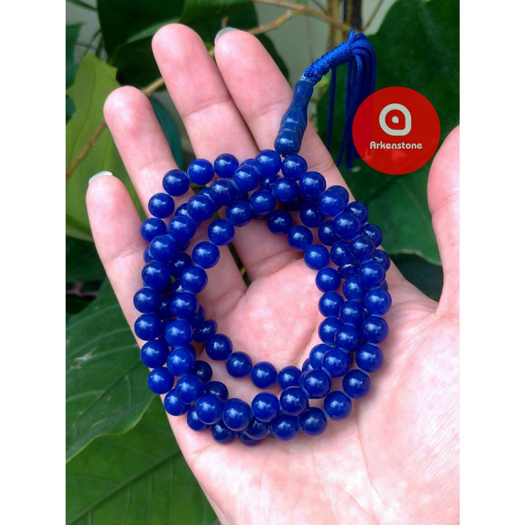 Kalung Tasbih Batu Asli Giok Biru Mizone (ada 99 butir)