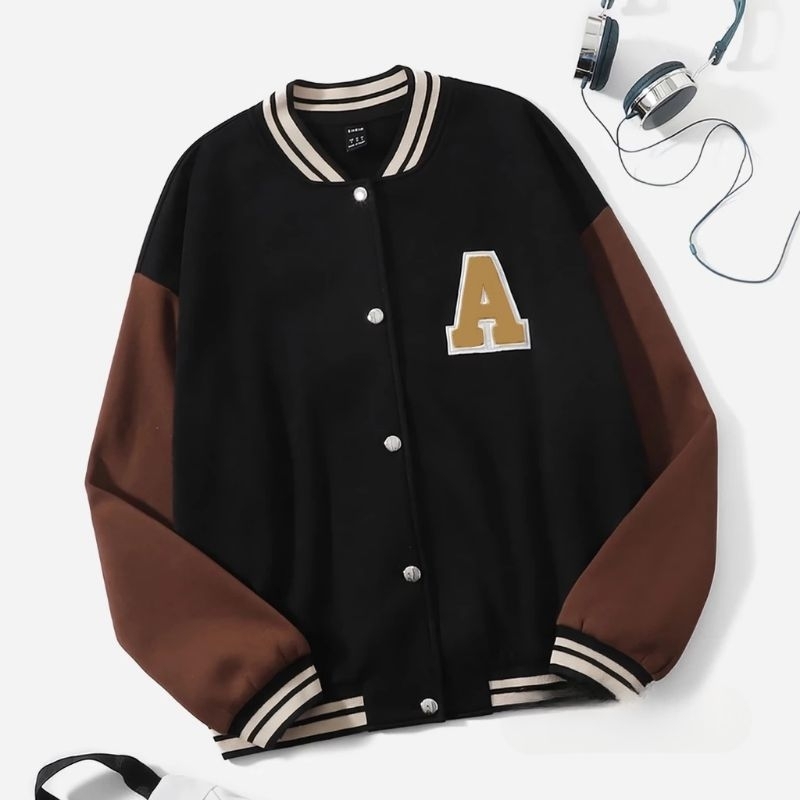 Jaketin Aja Jaket Varsity Big Size ( S - 6XL ) A W B E H (CUSTOM HURUF) Jaket Baseball Bomber Oversi