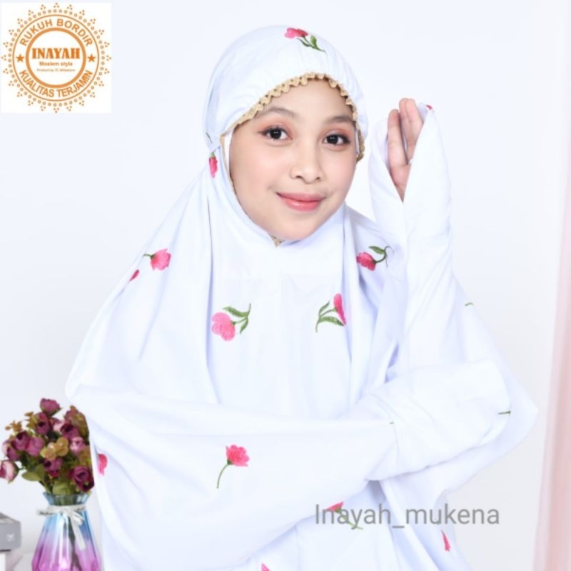INAYAH - Mukena Terusan Anak Remaja Tanggung Bordir Bunga Tulip