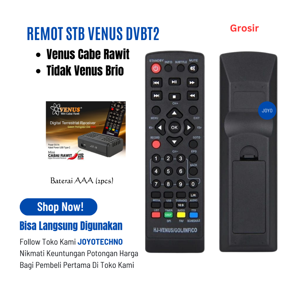 Remote STB Venus Cabe Rawit Original / Remot STB DVB T2 Venus