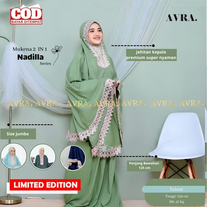 Mukena Dewasa Jumbo 2 in 1 Katun Resleting Leher Renda Mewah Bahan Rayon Mukenah Adem