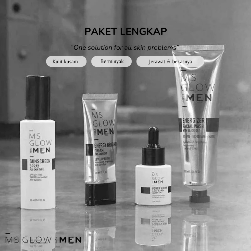 PAKET MS GLOW For Men | Energy Bright Cream | Energizer Facial Wash Sabun | Power Serum MS Glow Man Isi 3