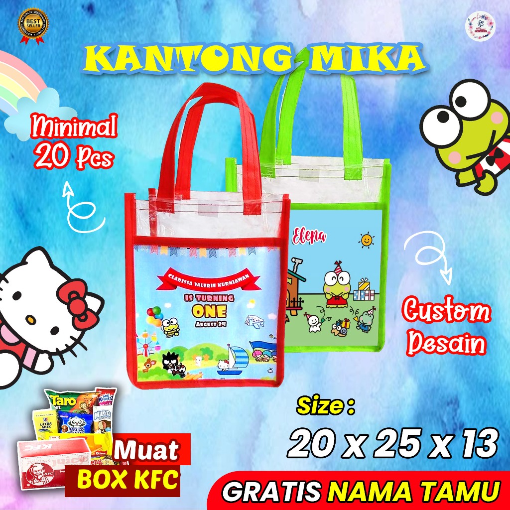KANTONG MIKA SPUNBOND CUSTOM Tas Souvenir Aqiqah/Newborn/Ultah/Birthday/Tedak Siten/Khitan Cewek Cow