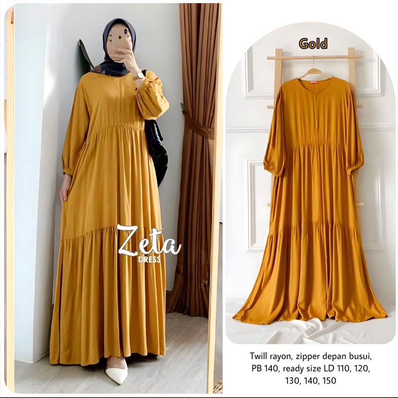 GAMIS POLOS ZETA Black Twill MAXY DRESS RAYON TWILL RAYON VISCOSE SUPER JUMBO LD 110 120 130 140 150 BEST SELLER BIG SIZE XL XXL 3XL 4XL 5XL Busui Ready Stock Termurah-Zeta Gold Twill