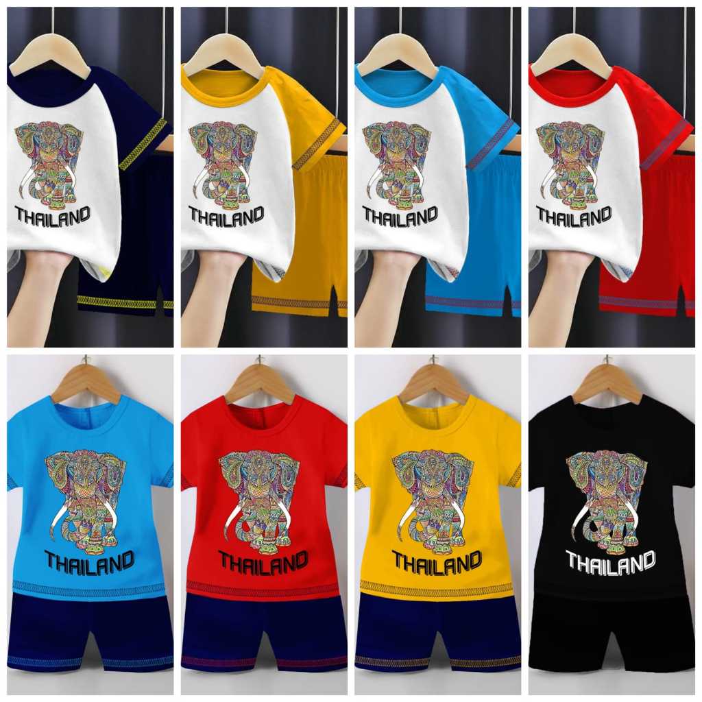 Asher shop - Kaos Stelan Anak Laki Laki Perempuan Kaos One Set Cowok Cewek Motif Thailand Batik