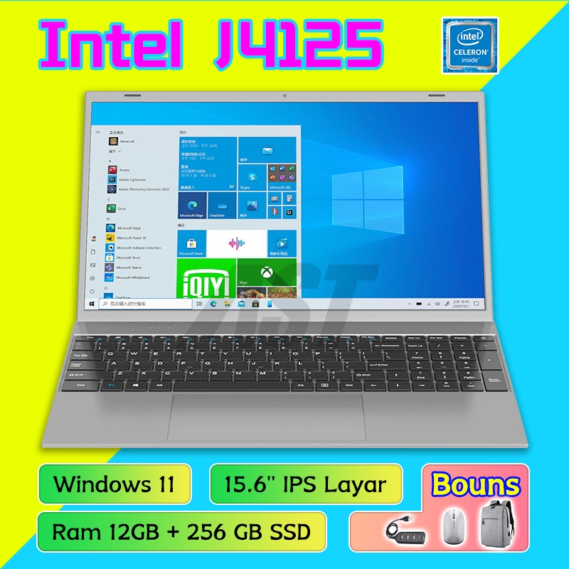Laptop 15.6 inch baru Intel J4125 Ram 12G+256GB SSD Win11+Office+Bouns