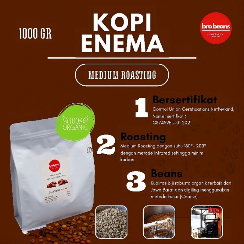 

KOPI ENEMA ORGANIK MEDIUM ROASTING 1000 gr || KOPI ENEMA BERSERTIFIKAT || ENEMA KOPI