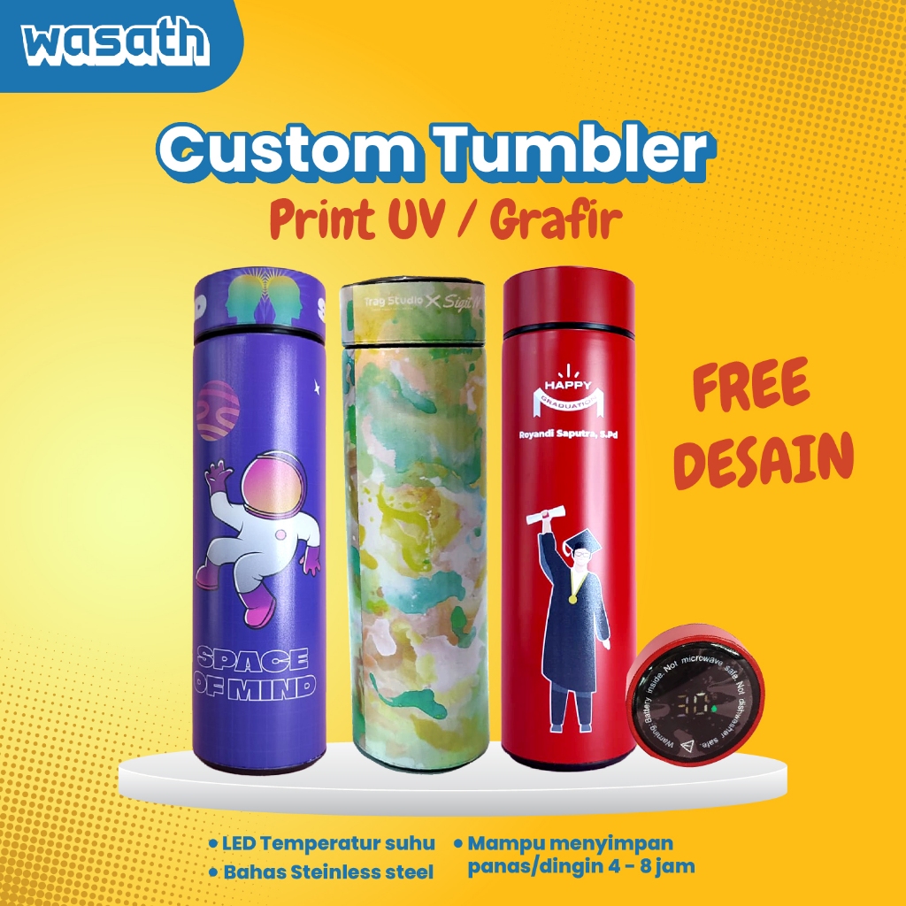 TUMBLER CUSTOM LED SUHU PREMIUM CUSTOM - TUMBLER LED SUHU - TUMBLER STAINLESS - TUMBLER PROMOSI - TU