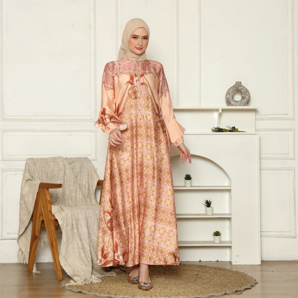 Gamis Wanita Dress Muslim Abaya Kirana Hana Hani - Peach