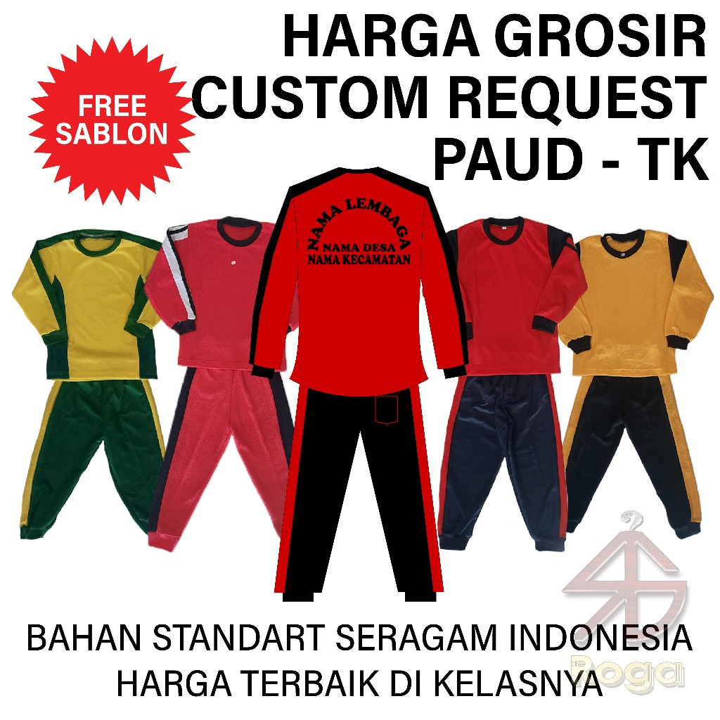 Setelan Baju Seragam Olahraga Sekolah PAUD - TK Grosir Seragam Baju Olahraga TK - PAUD Dengan Sablon