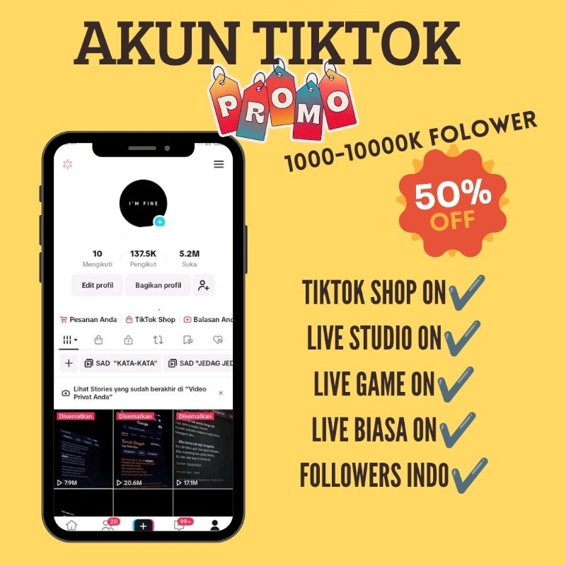 JUAL AKUN TIKTOK FYP FOLLOWERS INDO MURAH