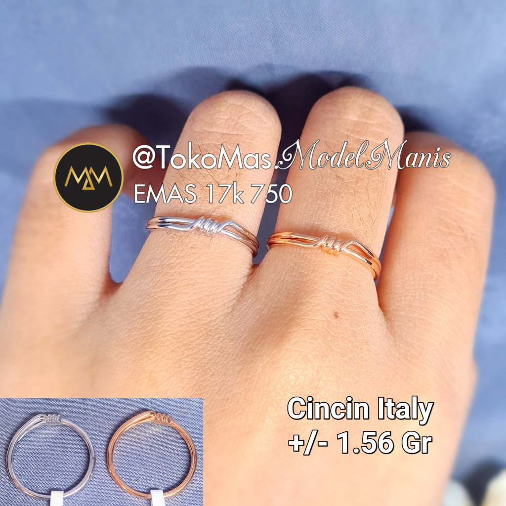 Cincin Italy Cable Wire Emas Putih Rosegold 750 kadar 18k