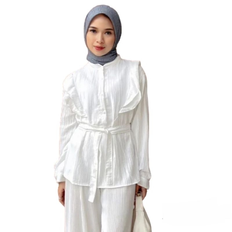 Timi Baju Blus Putih Atasan Polos Elegan Kekinian Blouse Lengan Panjang