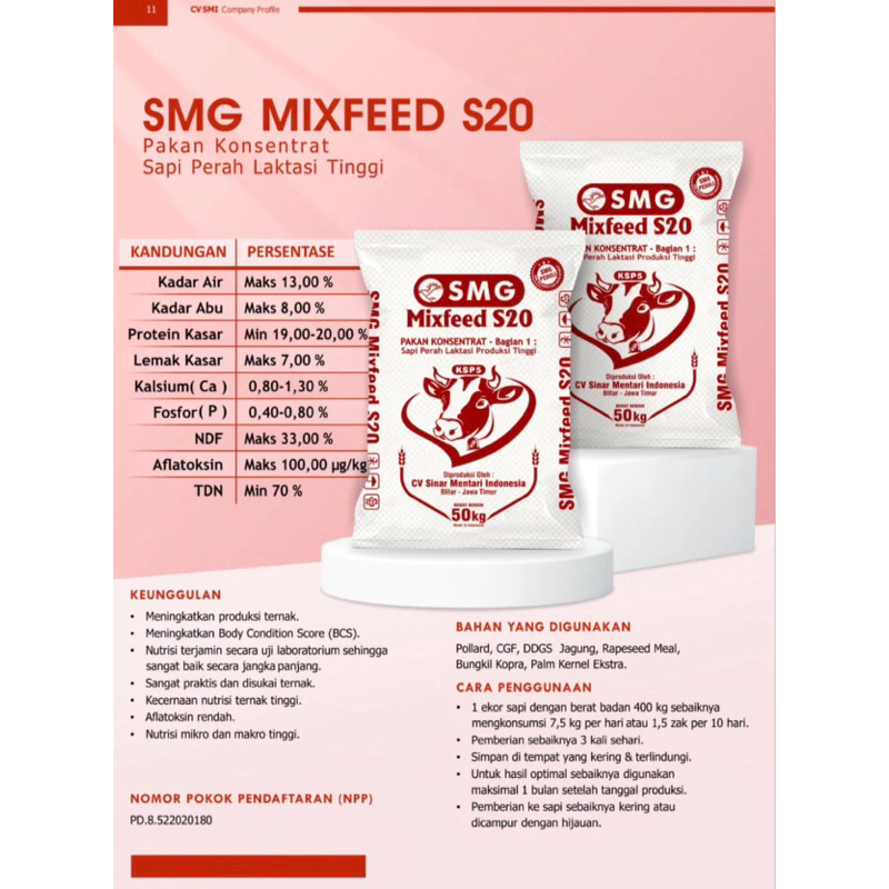 SMG Mixfeed S20 Kosentrat Sapi Kambing Perah dan Penggemukan