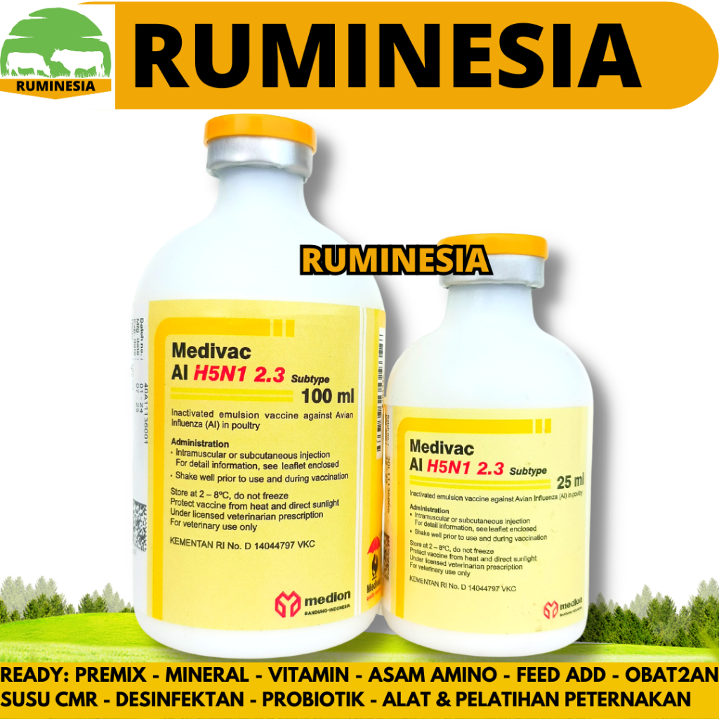 VAKSIN MEDIVAC AI H5N1 2.3 DOSIS 50 EKOR & 200 EKOR - Vaksin Ayam Flu burung Avian Influenza Aratan